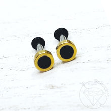 Load image into Gallery viewer, Black and gold minimalist stud plugs 14g 12g 10g 8g 6g