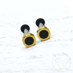 Black and gold minimalist stud plugs 14g 12g 10g 8g 6g