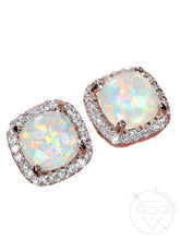 Load image into Gallery viewer, Crystal opal plugs Square CZ halo stud white gold silver wedding plugs for gauged or stretched ears: Sizes 12g 10g 8g 6g 4g 2g 1g 0g