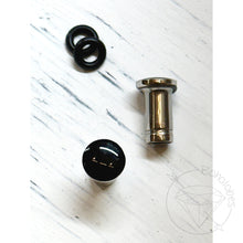 Load image into Gallery viewer, Black and silver minimalist stud plugs 14g 12g 10g 8g 6g 4g 2g