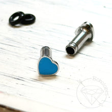 Load image into Gallery viewer, Mini silver blue heart minimalist stud plugs 14g 12g 10g 8g 6g