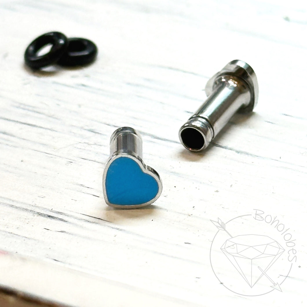 Mini silver blue heart minimalist stud plugs 14g 12g 10g 8g 6g