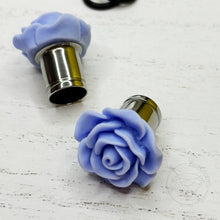 Load image into Gallery viewer, Large matte rose flower plugs gauges for gauged or stretched ears: Sizes 8g, 6g, 4g, 2g, 1g, 0g, 11/32&quot;, 00g, 7/16&quot;, 1/2&quot;