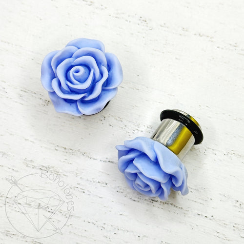 Large matte rose flower plugs gauges for gauged or stretched ears: Sizes 8g, 6g, 4g, 2g, 1g, 0g, 11/32