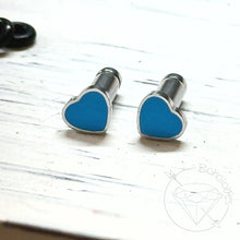 Load image into Gallery viewer, Mini silver blue heart minimalist stud plugs 14g 12g 10g 8g 6g