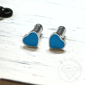 Mini silver blue heart minimalist stud plugs 14g 12g 10g 8g 6g