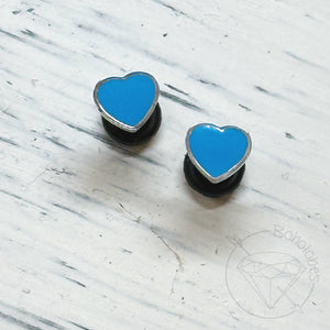 Mini silver blue heart minimalist stud plugs 14g 12g 10g 8g 6g