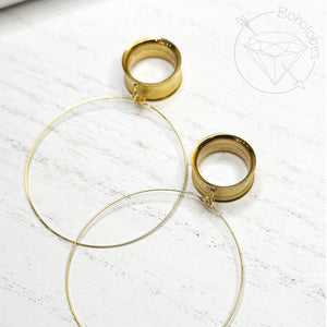 Yellow gold wire hoop screw back plugs gauges tunnels: 2g 0g 00g 1/2" 9/16" 5/8" 18mm 20mm 22mm 25mm