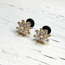 Load image into Gallery viewer, Gold daisy rhinestone minimalist stud plugs 14g 12g 10g 8g 6g 4g