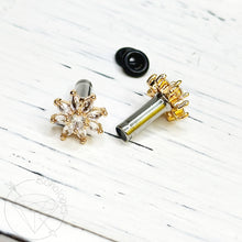 Load image into Gallery viewer, Gold daisy rhinestone minimalist stud plugs 14g 12g 10g 8g 6g 4g