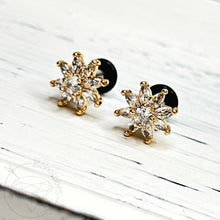 Load image into Gallery viewer, Gold daisy rhinestone minimalist stud plugs 14g 12g 10g 8g 6g 4g