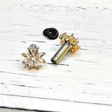 Load image into Gallery viewer, Gold daisy rhinestone minimalist stud plugs 14g 12g 10g 8g 6g 4g