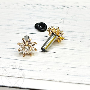 Gold daisy rhinestone minimalist stud plugs 14g 12g 10g 8g 6g 4g