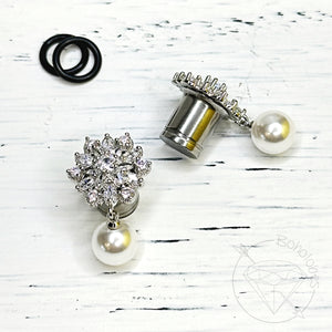 Crystal lotus dangle stainless steel plugs / tunnels for gauges / stretched ears Sizes: 2g, 1, 0g, 11/32", 00g