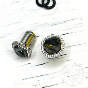 Gray CZ rhinestone crystal plugs Square CZ halo stud wedding plugs: Sizes 4g 2g 0g 11/32” 00g 7/16” 1/2”