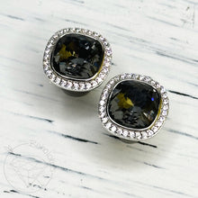 Load image into Gallery viewer, Gray CZ rhinestone crystal plugs Square CZ halo stud wedding plugs: Sizes 4g 2g 0g 11/32” 00g 7/16” 1/2”