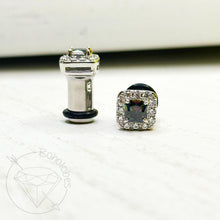 Load image into Gallery viewer, Rainbow square white gold cz rhinestone stud plugs 12g 10g 8g 6g 4g 2g