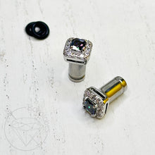 Load image into Gallery viewer, Rainbow square white gold cz rhinestone stud plugs 12g 10g 8g 6g 4g 2g