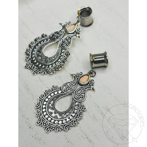 Tribal dangle stone stainless steel screw back plugs gauges tunnels: 2g 0g 00g 1/2" 9/16" 5/8" 18mm 20mm 22mm 25mm