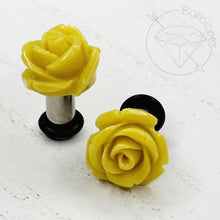 Load image into Gallery viewer, Medium rose flower plugs for gauged ears: 14g 12g 10g 8g 6g 4g 2g 1g 0g 11/32&quot; 00g