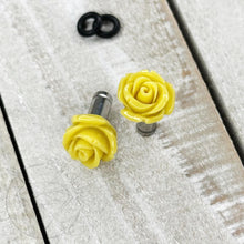 Load image into Gallery viewer, Medium rose flower plugs for gauged ears: 14g 12g 10g 8g 6g 4g 2g 1g 0g 11/32&quot; 00g