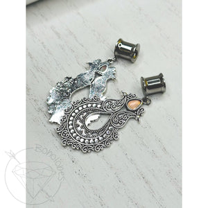 Tribal dangle stone stainless steel screw back plugs gauges tunnels: 2g 0g 00g 1/2" 9/16" 5/8" 18mm 20mm 22mm 25mm