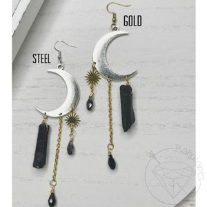 Celestial silver and gold crescent moon crystal screw back plugs gauges tunnels: 2g 0g 00g 1/2" 9/16" 5/8" 18mm 20mm 22mm 25mm