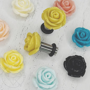 Medium rose flower plugs for gauged ears: 14g 12g 10g 8g 6g 4g 2g 1g 0g 11/32" 00g