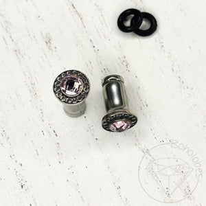 Pink round plugs CZ halo stud white gold silver wedding plugs for gauged or stretched ears: Sizes 12g 10g 8g 6g 4g 2g