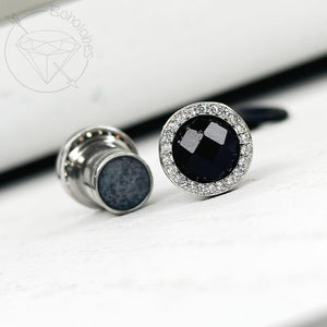 Silver black faceted cz stud plugs 14g 12g 10g 8g 6g 4g 2g 1g 0g