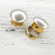 Load image into Gallery viewer, Screw-back white pearl hider plugs tunnels for gauged ears: 1&quot; 7/8&quot; 3/4&quot; 5/8&quot;