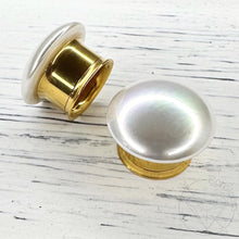 Load image into Gallery viewer, Screw-back white pearl hider plugs tunnels for gauged ears: 1&quot; 7/8&quot; 3/4&quot; 5/8&quot;