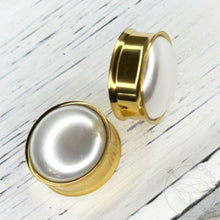 Load image into Gallery viewer, Screw-back white pearl hider plugs tunnels for gauged ears: 1&quot; 7/8&quot; 3/4&quot; 5/8&quot;