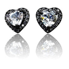 Load image into Gallery viewer, Black rhinestone heart minimalist stud plugs 14g 12g 10g 8g 6g 4g 2g