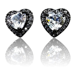 Black rhinestone heart minimalist stud plugs 14g 12g 10g 8g 6g 4g 2g