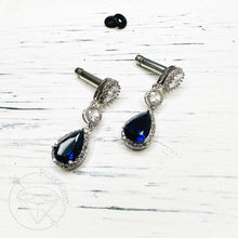 Load image into Gallery viewer, Art deco sapphire drop rhinestone dangle hider plugs 14g 12g 10g 8g 6g 4g Regular earring