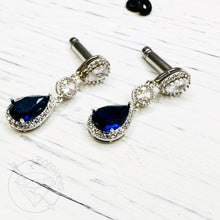 Load image into Gallery viewer, Art deco sapphire drop rhinestone dangle hider plugs 14g 12g 10g 8g 6g 4g Regular earring