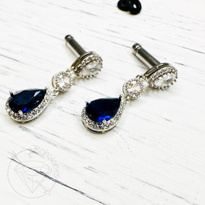 Art deco sapphire drop rhinestone dangle hider plugs 14g 12g 10g 8g 6g 4g Regular earring