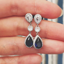 Load image into Gallery viewer, Art deco sapphire drop rhinestone dangle hider plugs 14g 12g 10g 8g 6g 4g Regular earring