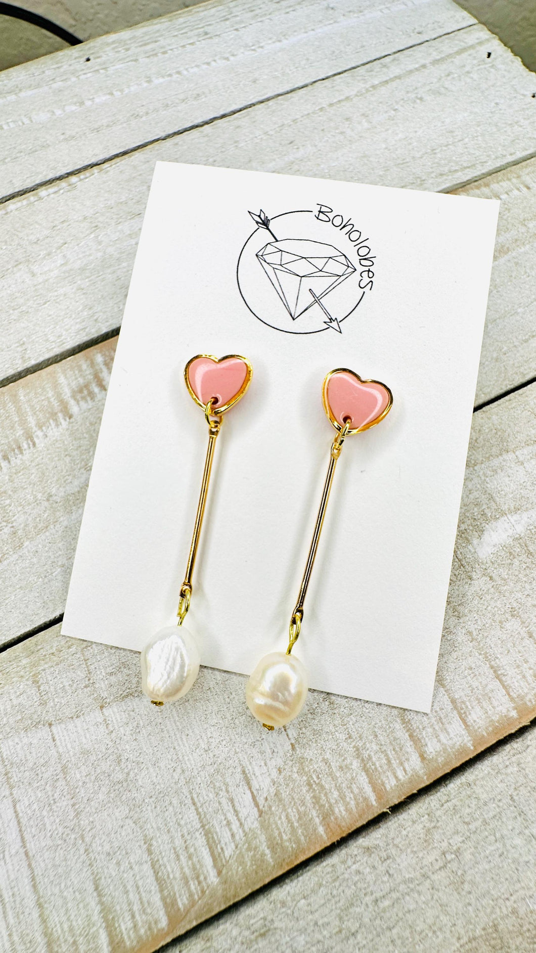 Gold and pink heart baroque pearl earrings