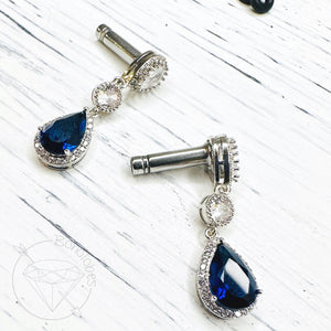 Art deco sapphire drop rhinestone dangle hider plugs 14g 12g 10g 8g 6g 4g Regular earring