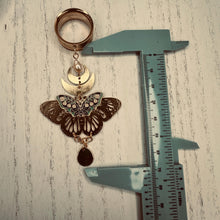 Load image into Gallery viewer, Gold witchy moth crescent drop dangle plugs: 2g 0g 00g 1/2&quot; 9/16&quot; 5/8&quot; 18mm 20mm 22mm 25mm