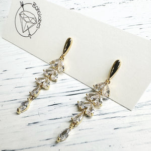 Gold stainless steel modern floral filigree foliage rhinestone vine drop dangle plugs: 2g 0g 00g 1/2" 9/16" 5/8" 18mm 20mm 22mm 25