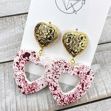 Load image into Gallery viewer, Pair of bloody valentine heart chunky metal dangle statement earrings