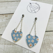 Load image into Gallery viewer, Daisy heart dangle stainless steel earrings