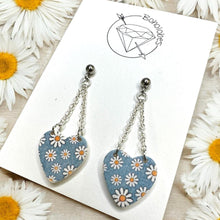 Load image into Gallery viewer, Daisy heart dangle stainless steel earrings