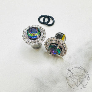 Art deco rhinestone rainbow steel formal wedding bridal plugs gauges 6g 4g 2g 1g 0g 11/32" 00g 7/16" 1/2”