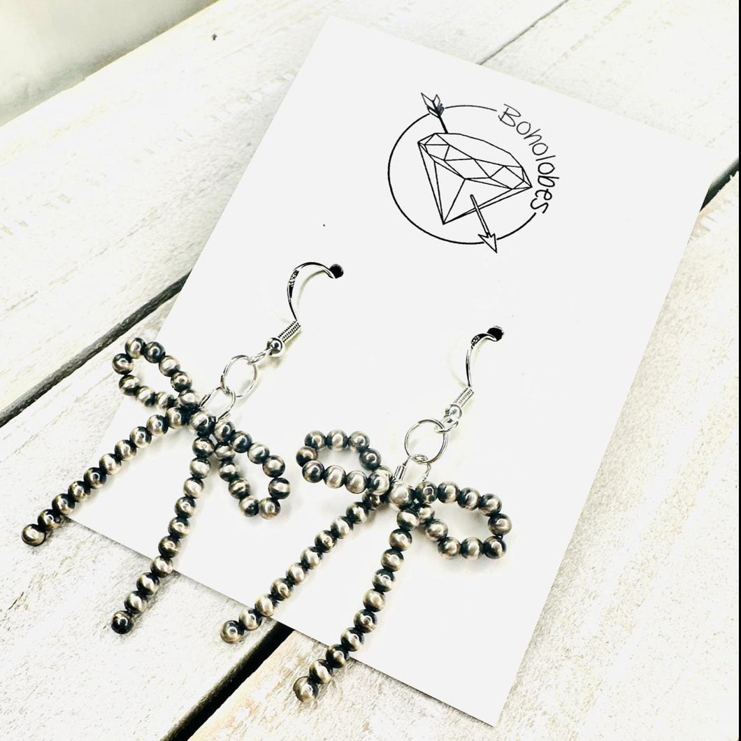 Navajo pearl sterling silver bow earrings genuine beads