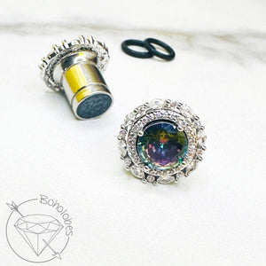 Art deco rhinestone rainbow steel formal wedding bridal plugs gauges 6g 4g 2g 1g 0g 11/32" 00g 7/16" 1/2”