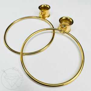 Yellow gold wire hoop screw back plugs gauges tunnels: 2g 0g 00g 1/2" 9/16" 5/8" 18mm 3/4" 20mm 22mm 25mm